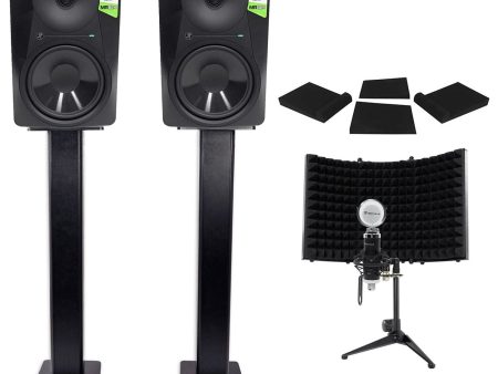 2 Mackie MR824 8” 85w Powered Studio Monitors+Condenser Mic+Stands+Pads+Shield Fashion