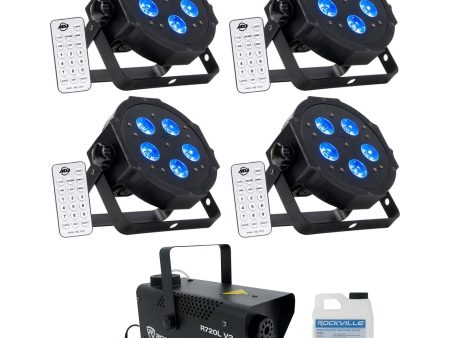 (4) American DJ ADJ MEGA HEX PAR Can RGBWA+UV Slim LED Wash Lights+LED Fogger Online Sale