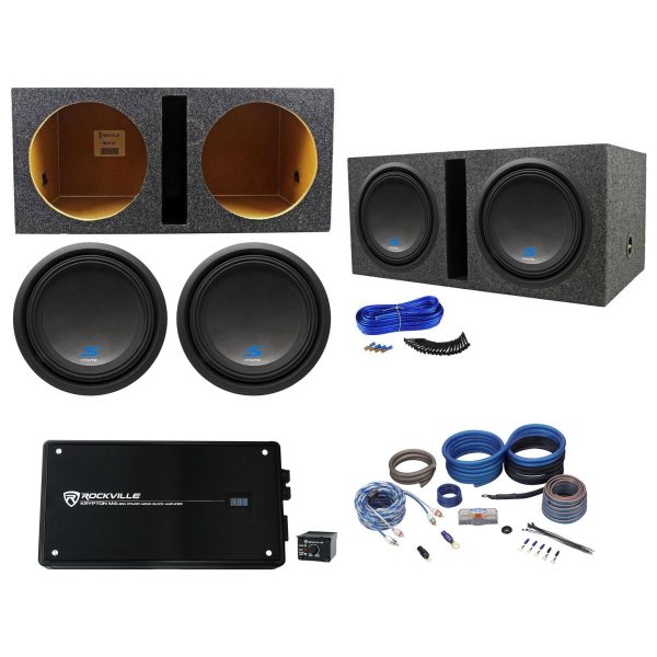 (2) ALPINE S-W12D4 12  1800w Subwoofers+Vented Sub Box+Mono Amplifier+Amp Kit For Discount