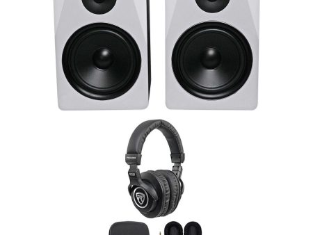 (2) Rockville APM8W 8  Powered USB Studio Monitors+Stands+Pads+Mic+Headphones Sale