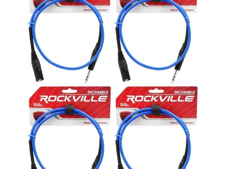 4 Rockville RCXMB3-BL Blue 3  Male REAN XLR to 1 4   TRS Balanced Cables For Sale