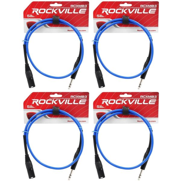 4 Rockville RCXMB3-BL Blue 3  Male REAN XLR to 1 4   TRS Balanced Cables For Sale