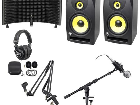 2 Rockville DPM10B 10  800w Active Studio Monitors+Headphones+Mic+Shield+Boom Online Sale