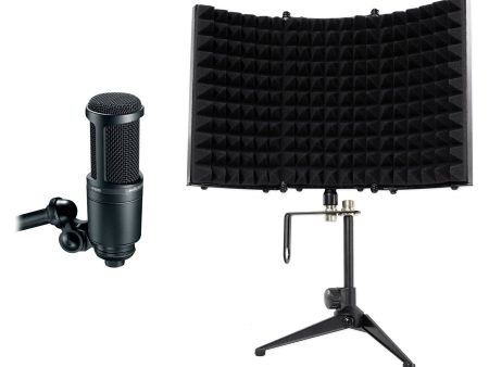 Audio Technica AT2020 Studio Recording Microphone Condenser Mic+Isolation Shield For Sale