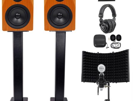 2 Rockville DPM5C 5.25  300w Studio Monitors+36  Stands+Headphones+Mic+Shield For Sale