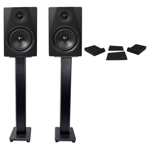 2) Rockville DPM6B Dual Powered 6.5  420 Watt Active Studio Monitors+Stands and Pads on Sale