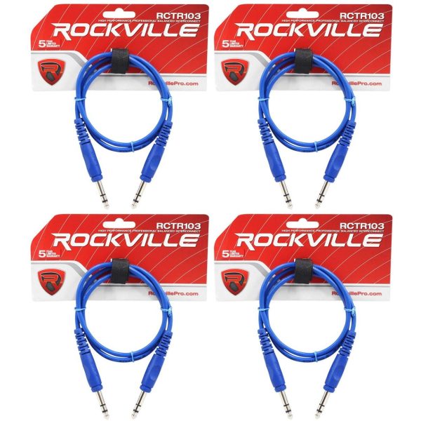 4 Rockville RCTR103BL Blue 3  1 4   TRS to 1 4   TRS Cable 100% Copper Sale