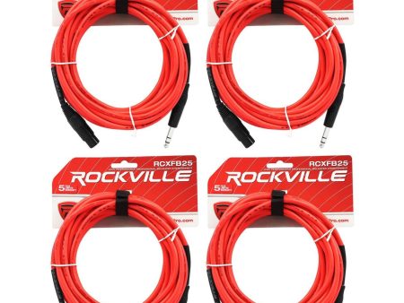 4 Rockville RCXFB25R Red 25  Female REAN XLR to 1 4   TRS Balanced Cables OFC Supply