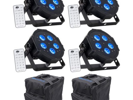 (4) American DJ ADJ MEGA HEX PAR Can RGBWA+UV Slim LED Wash Light Up-Lights+Bags For Cheap