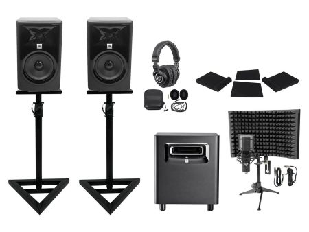 2 JBL 308P MkII 8  Active Studio Monitors+Stands+Subwoofer+Headphones+Mic+Shield Online