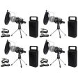 (4) Rockville Dynamic Podcasting Podcast Microphones+Stands+Pop Filters+Cables For Discount