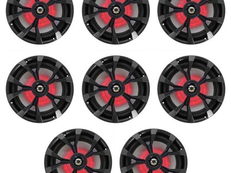 (8) Rockville RKL80MB 8  900 Watt Black 2-Way Marine Boat Speakers w LED s Discount