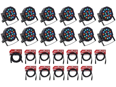 (12) Rockville RockPAR50 LED RGB Compact Par Can DJ Club DMX Wash Lights+Cables Online Sale