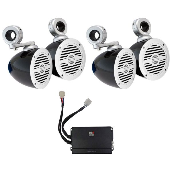 (4) Rockville MS40W 4  Wakeboard Speakers+MB-Quart Amplifier For ATV UTV Cart on Sale