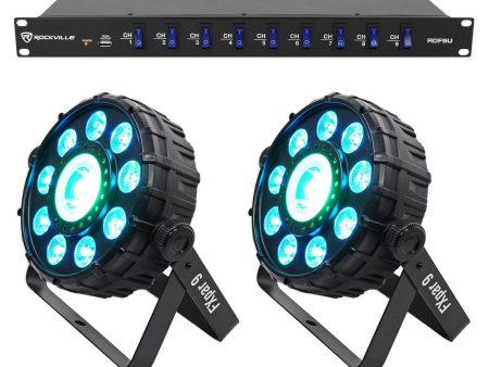 (2) Chauvet DJ FX Par 9 DMX LED, SMD RGB+UV Strobe Par Wash Lights+Power Strip Cheap