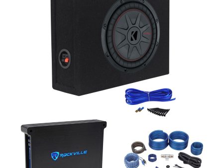 Kicker 48CWRT104 COMPRT10 800w 10  Slim Subwoofer+Sub Box+Mono Amplifier+Amp Kit For Sale