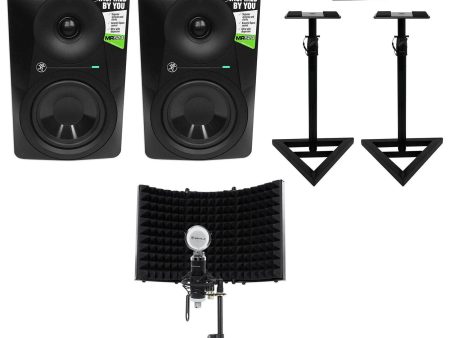 (2) Mackie MR524 5” 50w Powered Studio Monitors+Condenser Mic+Stands+Pads+Shield For Discount