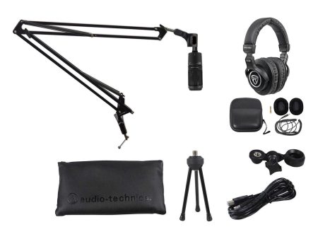 Audio Technica AT2020USB+ Podcast Podcasting Microphone+Headphones+Boom Arm For Sale