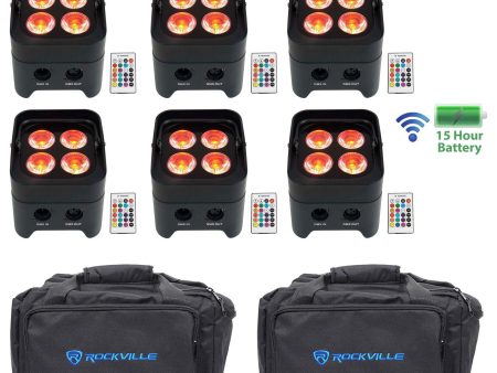 (6) Rockville BEST PAR 50 Rechargeable Par Wash Lights Wireless DMX+RGBWA+UV+Bag Online