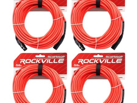 4 Rockville RCXFM50P-R Red 50  Female to Male REAN XLR Mic Cables 100% Copper Sale