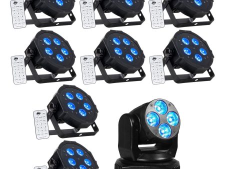 (8) American DJ ADJ MEGA HEX PAR Can RGBWA+UV Slim LED Wash Lights+Moving Head Online Sale