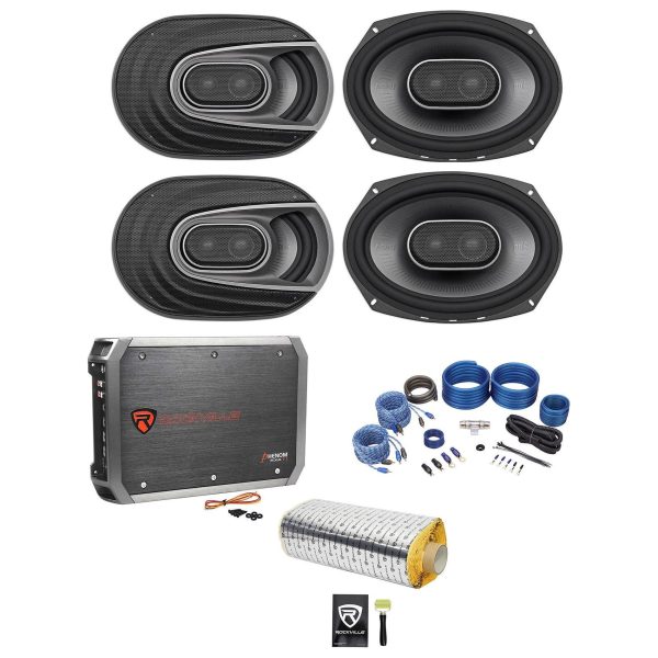 (4) Polk Audio MM692 6x9” 1800w Car Audio Marine Speakers+4-Ch Amp+Rockmat+Wires Online Hot Sale