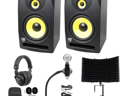 (2) Rockville DPM10B 10  800w Studio Monitors+Headphones+Mic+Gooseneck Stand Online now