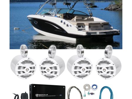 Pair (2) Kenwood 6.5  Silver Marine Wakeboard Tower Speakers+Amplifier and Amp Wire Kit Cheap