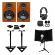 2) Rockville DPM6C 6.5  420 Watt Studio Monitors+Stands+Headphones+Mic and Shield For Sale