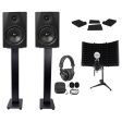 2) Rockville DPM6B 6.5  420w Active Studio Monitors+Stands+Headphones+Mic and Shield Hot on Sale