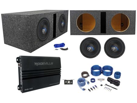 2) Rockville K5 W10K5S2 10  1200w Subwoofers+Vented Sub Box+Mono Amplifier+Wires Online Sale