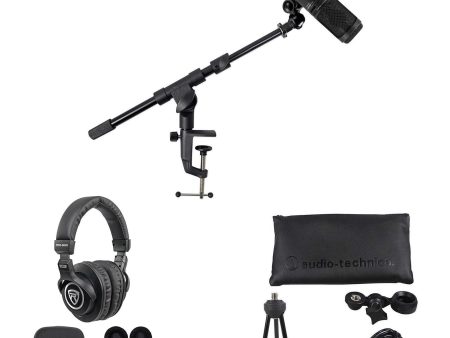 Audio Technica AT2020USB+ Podcast Podcasting Microphone+Headphones+2 Stands Online