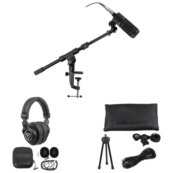 Audio Technica AT2020USB+ Podcast Podcasting Microphone+Headphones+2 Stands Online