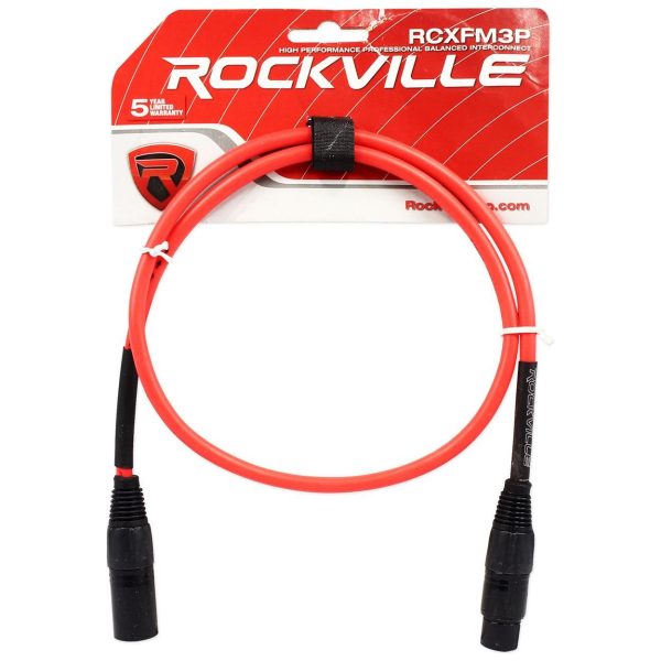 4 Rockville RCXFM3P-R Red 3  Female to Male REAN XLR Mic Cable 100% Copper Discount