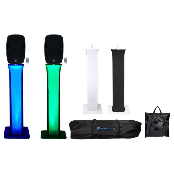 (2) Rockville BPA15 15  Powered Active 800w DJ Speakers w Bluetooth+Totem Stands Discount