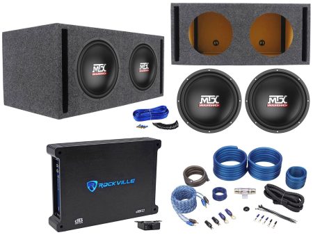 (2) MTX Terminator TN12-04 12” 800w Subwoofers+Vented Box+Mono Amplifier+Amp Kit Discount