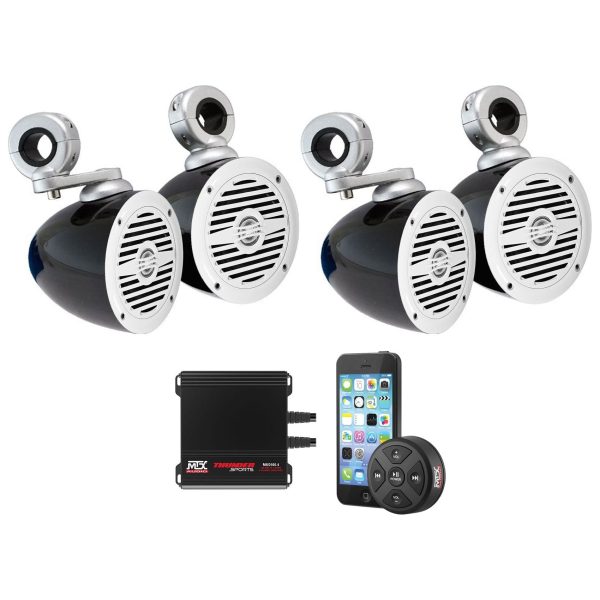 4) Rockville MS40W 4  Wakeboard Speakers+MTX Amp+Bluetooth CTRL For ATV UTV Cart Supply