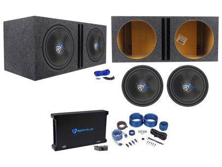 2) Rockville K5 W15K5S4 15  2000w Subwoofers+Vented Sub Box+Mono Amplifier+Wires Cheap