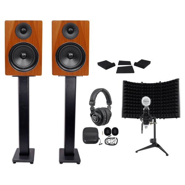 2) Rockville DPM6C 6.5  420w Active Studio Monitors+Stands+Headphones+Mic and Shield Sale