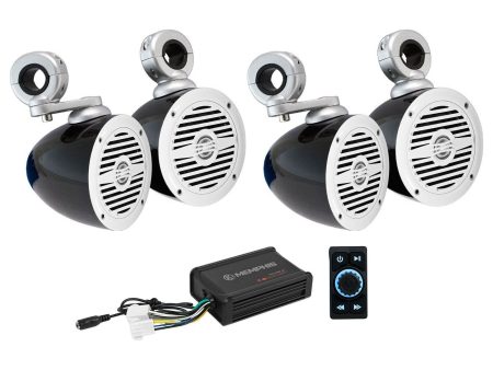 (4) Rockville MS40W 4  Wakeboard Speakers+Memphis Amp+Bluetooth For ATV UTV Cart Sale