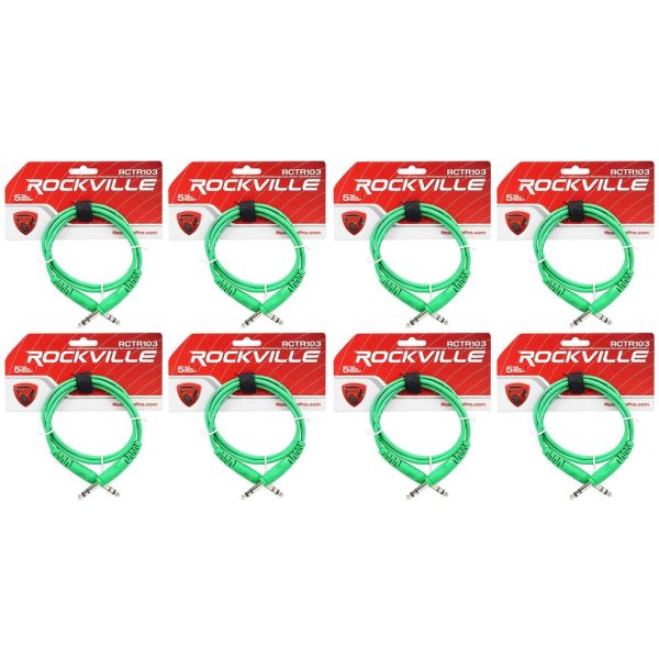 8 Rockville RCTR103G Green 3  1 4   TRS to 1 4   TRS Cable 100% Copper Sale