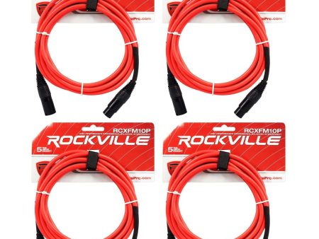 4 Rockville RCXFM10P-R Red 10  Female to Male REAN XLR Mic Cables 100% Copper on Sale