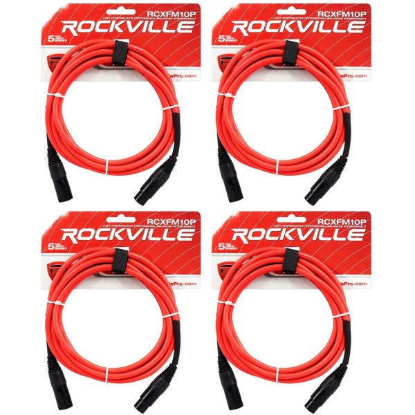 4 Rockville RCXFM10P-R Red 10  Female to Male REAN XLR Mic Cables 100% Copper on Sale