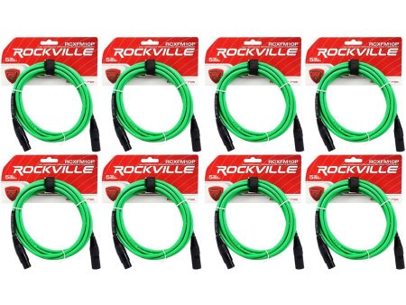 8 Rockville RCXFM10P-G Green 10  Female to Male REAN XLR Mic Cable 100% Copper Supply