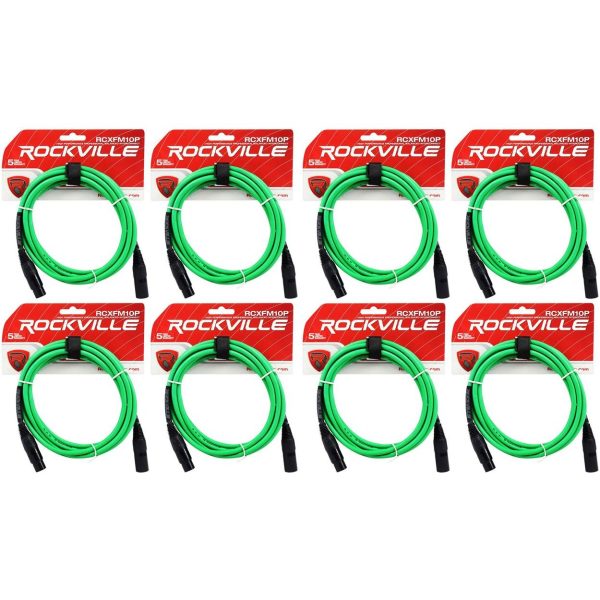 8 Rockville RCXFM10P-G Green 10  Female to Male REAN XLR Mic Cable 100% Copper Supply