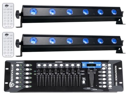 (2) American DJ ADJ UB 6H 22.5  RGBAW+UV LED DMX Wash Light Bars+Controller For Cheap