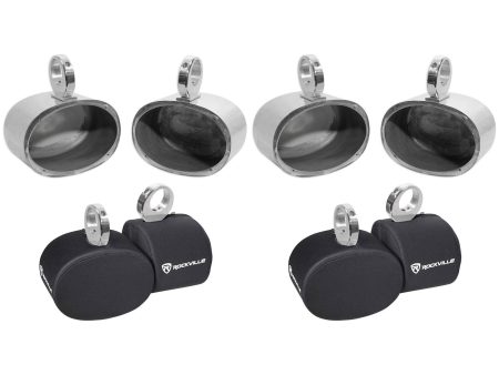 (4) Rockville MAC69S 6x9  Silver Aluminum Wakeboard Tower Speaker Pods+Covers For Discount