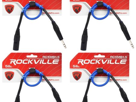 4 Rockville RCXMB1.5BL Blue 1.5  Male REAN XLR to 1 4   TRS Balanced Cables For Cheap