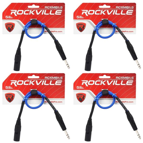 4 Rockville RCXMB1.5BL Blue 1.5  Male REAN XLR to 1 4   TRS Balanced Cables For Cheap