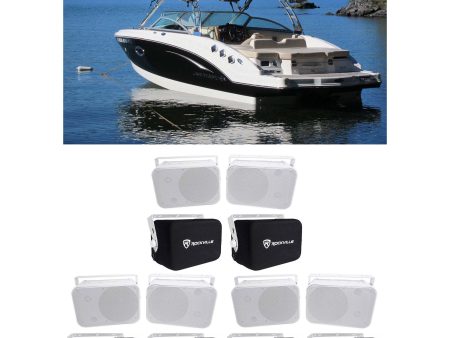 (6) Rockville HP65S-8 6.5  Marine Box Speakers+Swivel Brackets+Covers For Boats Discount